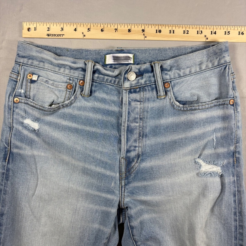 AE77 Premium Distressed Straight Leg Jeans Mens 30x32 Light Wash Button Fly - Picture 6 of 15